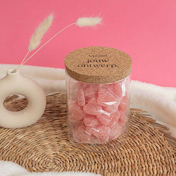 Ava Gevulde Snoeppot Met Kurken Deksel En Eigen Ontwerp - Hartjessnoep