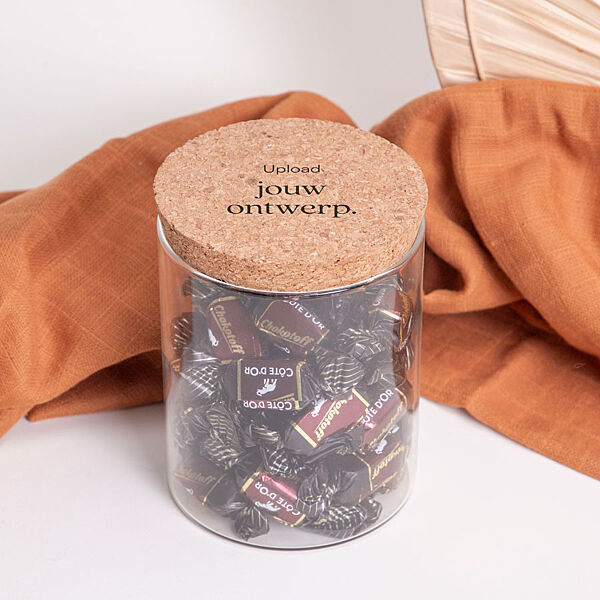 Ava Gevulde Snoeppot Met Kurken Deksel En Eigen Ontwerp - Chokotoffs