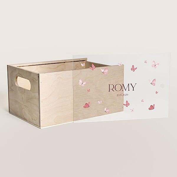 Ava Houten Memorybox Met Transparant Deksel Met Vlindertjes En Naam