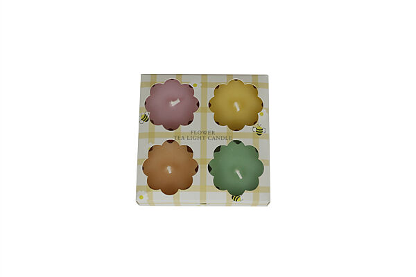 Ava Kaars Bloem Geel/Roze/Groen/Oranje 4 9x4 9x2 5cm 4 Stuks