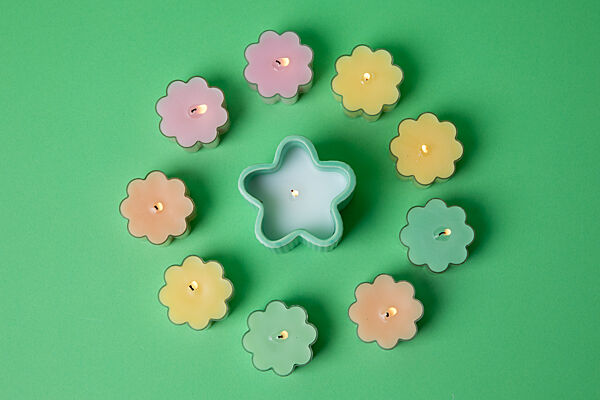 Ava Kaars Bloem Geel/Roze/Groen/Oranje 4 9x4 9x2 5cm 4 Stuks