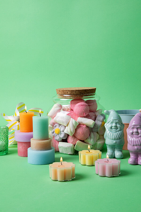 Ava Kaars Bloem Geel/Roze/Groen/Oranje 4 9x4 9x2 5cm 4 Stuks