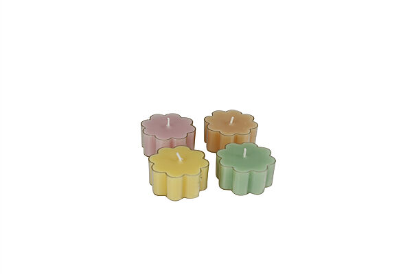 ava Kaars Bloem Geel/Roze/Groen/Oranje 4 9x4 9x2 5cm 4 Stuks