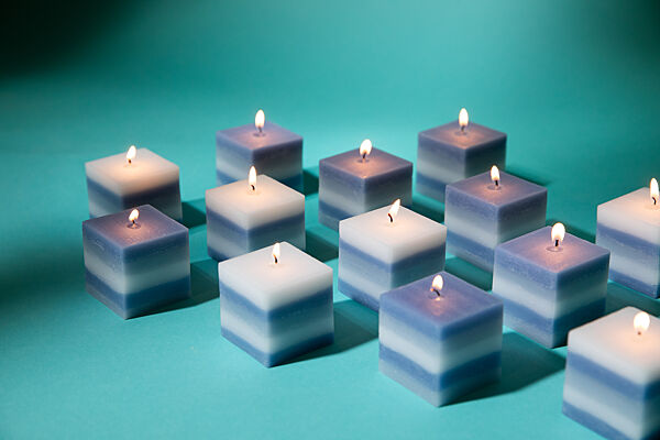 Ava Kaars Vierkant Blauw/Wit 5x5x5cm 108g 1 Van De 2