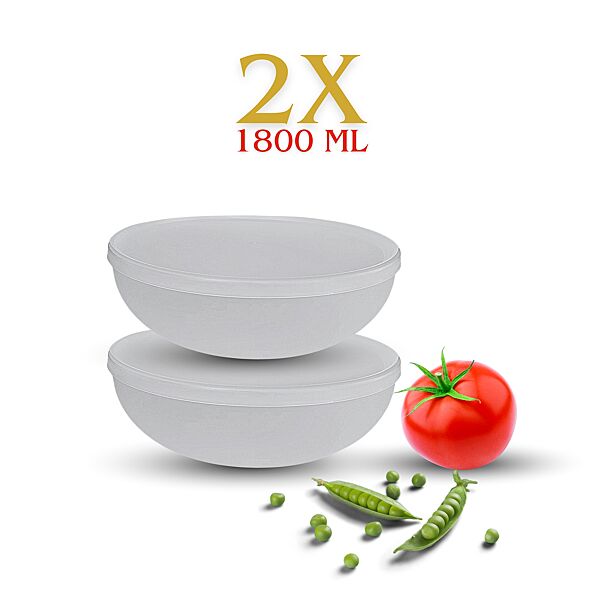 Ava Kom + Deksel Herbruikbaar Semi-Transparant PP 1 8L 2 Stuks