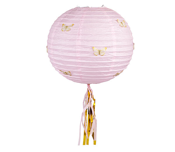 ava Lampion Ø 30cm Roze + 12 Vlinders Goud + Tassel Multicolor