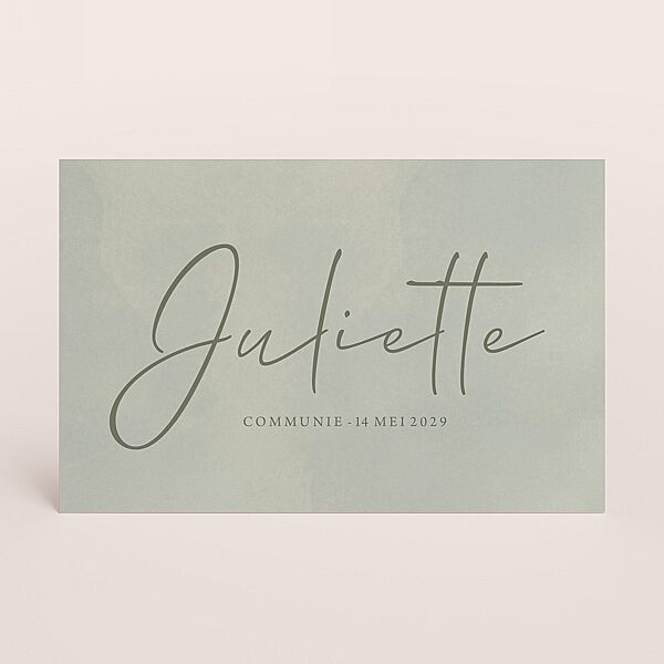 ava Minimalistische communie uitnodiging grijsgroen met naam