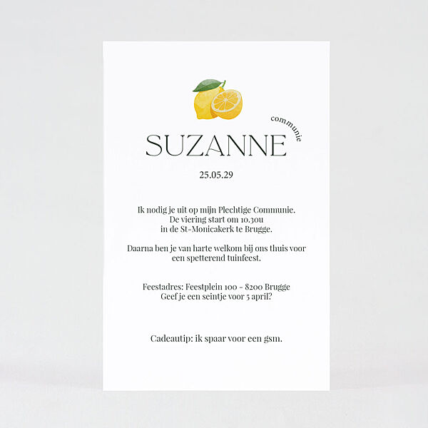 Ava Origineel Communiekaartje Met Citroenen En Kalkomslag