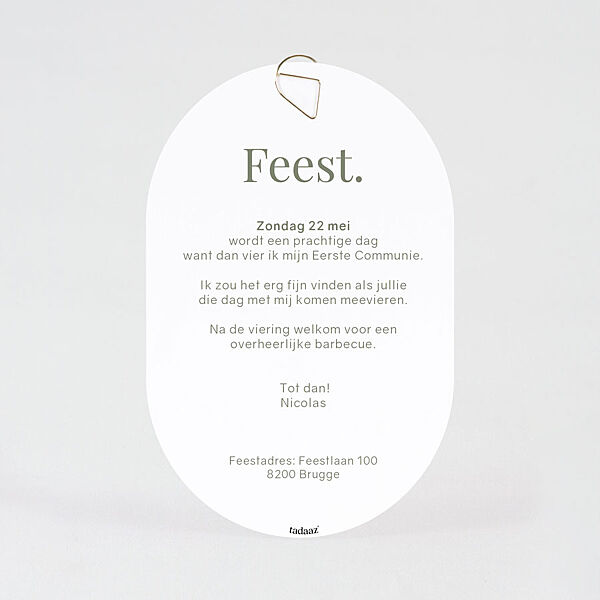 Ava Ovale Communie Uitnodiging Aquarel Met Fotokaartje