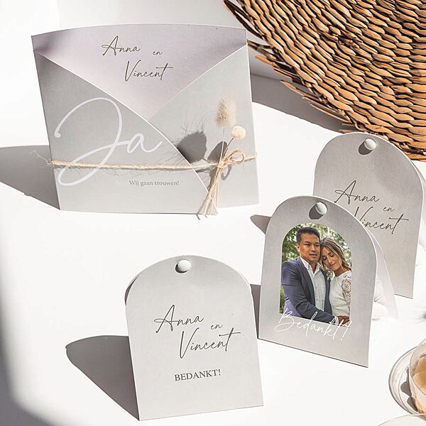 Ava Pochette Trouwkaart 'Ja' Met Touwtje (en Droogbloem*)