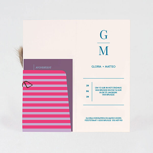 Ava Pocketfold Trouwkaart Colorblocking Met Streepjes (met Droogbloemen*)