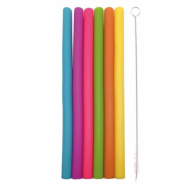ava Rietjes Recht Silicone 25cm Herbruikbaar Met Reinigingsborstel Multicolor 6 Stuks