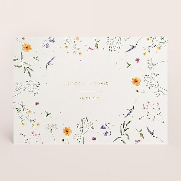 ava Romantische A5 trouwkaart met bloemen en goudfolie