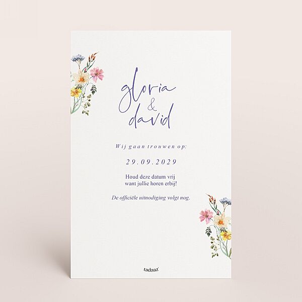 Ava Romantische Save The Date Kaart Met Kleurrijke Bloemen