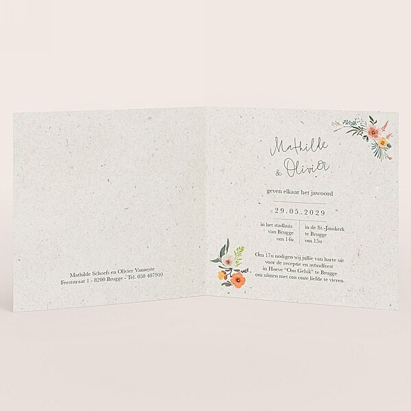 Ava Romantische Trouwkaart Natuurpapier Met Bloemenkrans