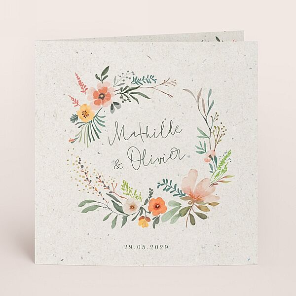 ava Romantische trouwkaart natuurpapier met bloemenkrans
