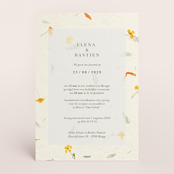 Ava Romantische Trouwkaart Natuurpapier Met Droogbloemen