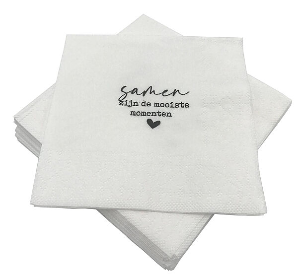 ava Servetten "Samen Zijn De Mooiste Momenten" 25x25cm 2-Laags Wit 15 Stuks