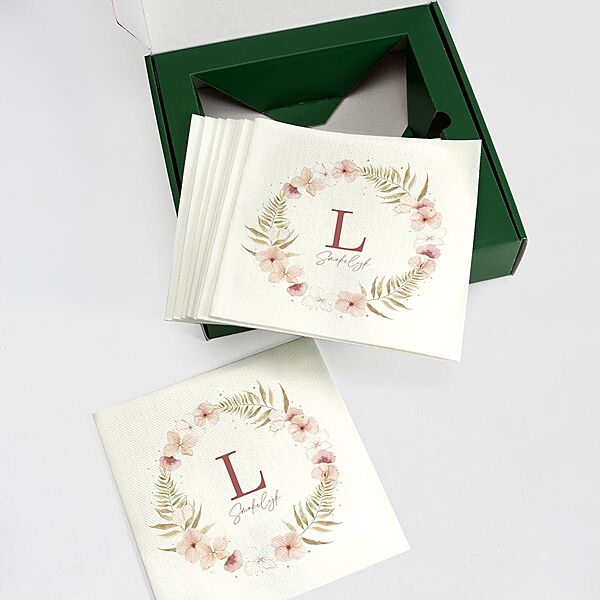 Ava Set Van 9 Bedrukte Servetten Met Bloemenkrans En Initiaal