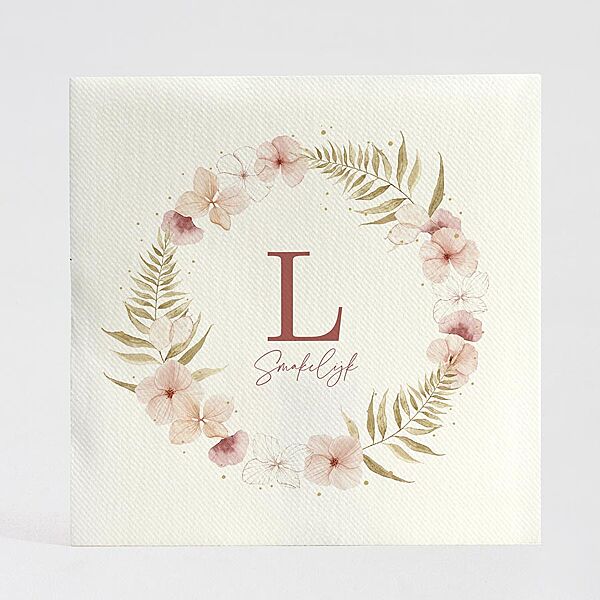 ava Set van 9 bedrukte servetten met bloemenkrans en initiaal