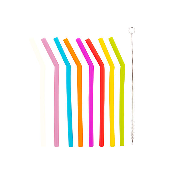 ava Silicone Rietjes 16 5cm Herbruikbaar Met Reinigingsborstel Multicolor 8 Stuks