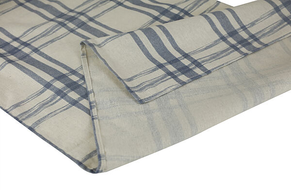Ava Tafelloper Crème Jeansblauw Geruit Polycotton 250x45cm
