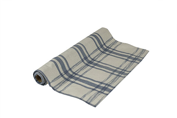 ava Tafelloper Crème Jeansblauw Geruit Polycotton 250x45cm