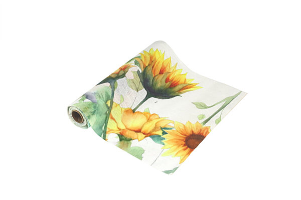 ava Tafelloper Wit Zonnebloemen Polycotton 3m x 28cm