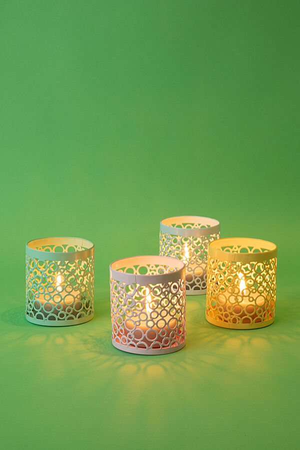 Ava Theelichthouder Bubble Blauw Metaal H 8 5cm Ø 8cm