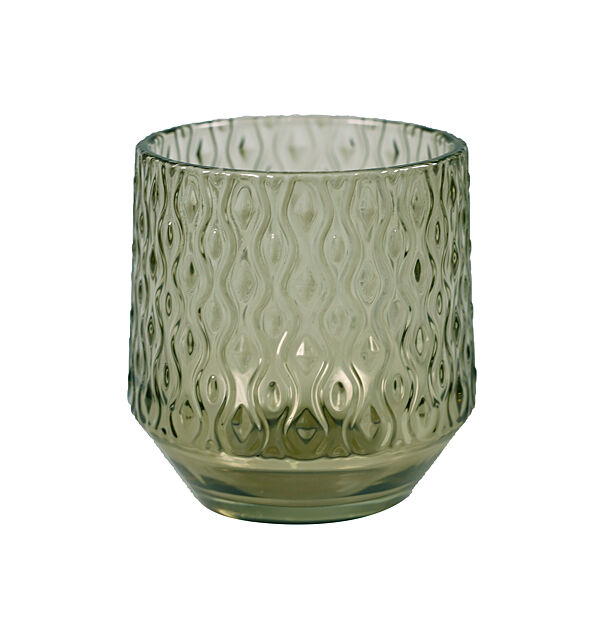 ava Theelichthouder Glas H 10cm Mosgroen Ø 9 5cm Reliëf