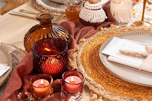 Ava Theelichthouder Glas H 10cm Terracotta Ø 9 5cm Reliëf