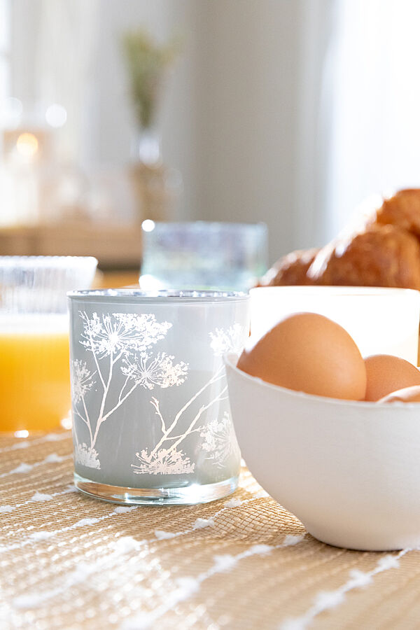 Ava Theelichthouder Glas Wit Met Bloemendesign H 8cm Ø 7cm