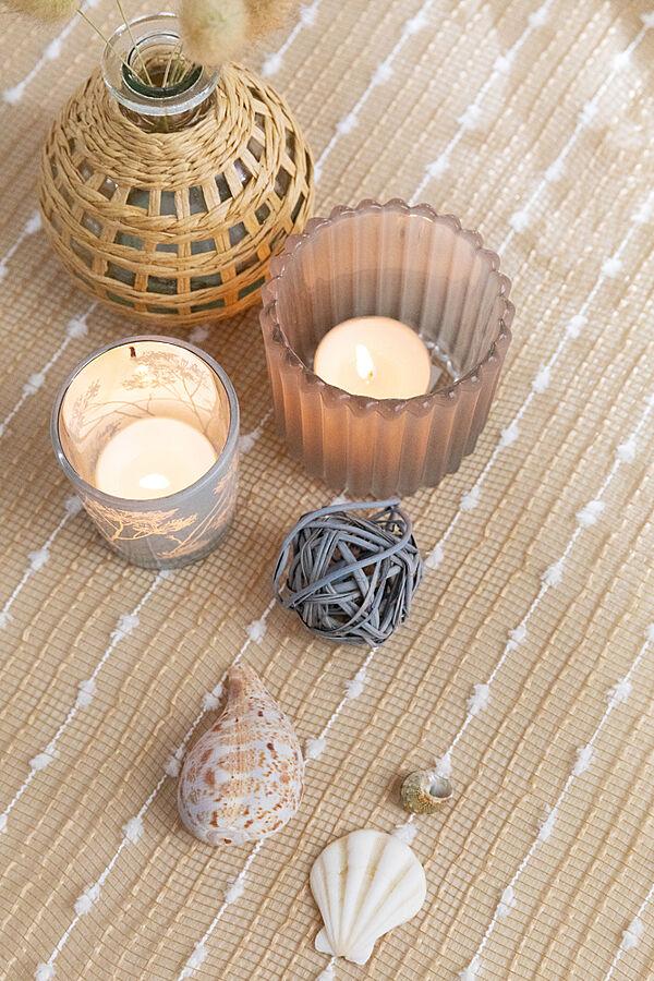 Ava Theelichthouder Glas Wit Met Bloemendesign H 8cm Ø 7cm