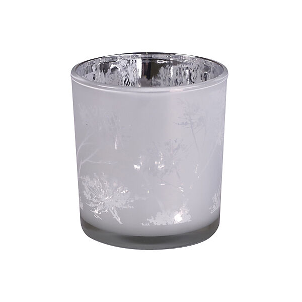 ava Theelichthouder Glas Wit Met Bloemendesign H 8cm Ø 7cm