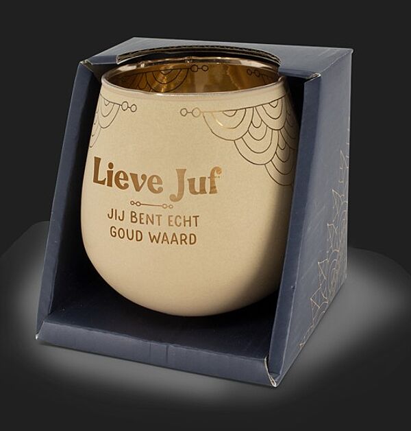 ava Theelichthouder "Lieve Juf Jij Bent Echt Goud Waard"