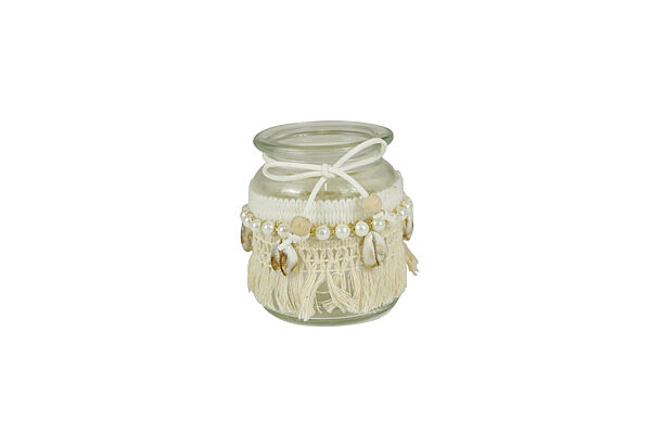ava Theelichthouder Transparant Macramé En Schelpjes Ø 7 5cm