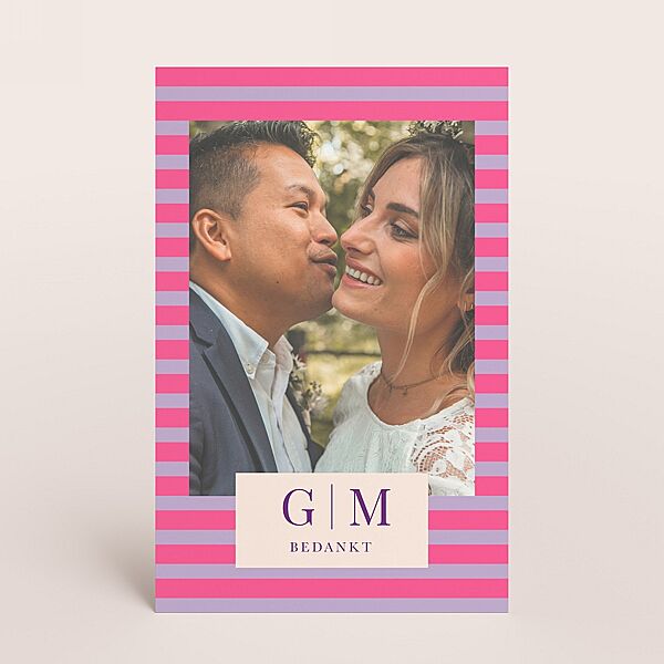 ava Trendy bedankkaartje colorblocking met streepjes en foto