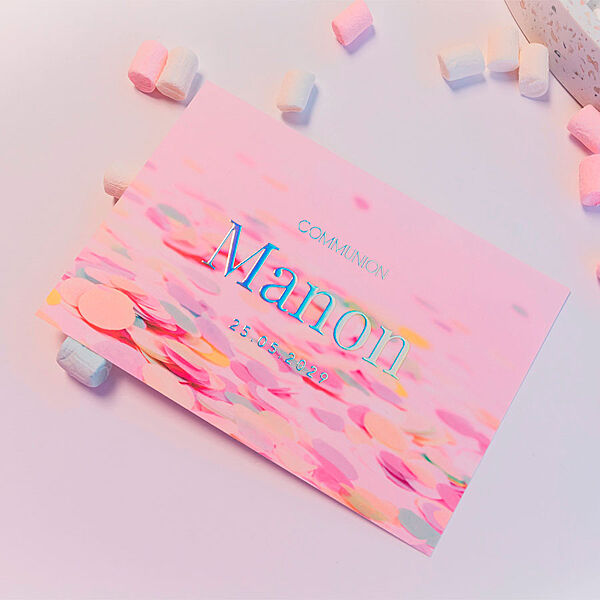 Ava Trendy Communie Uitnodiging Met Confetti En Folie