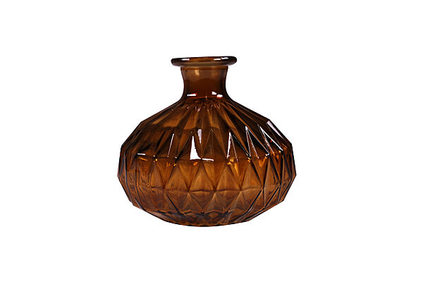 ava Vaas Glas H 12 5cm Donkerbruin Ø 13 8cm Transparant Geruit Reliëf