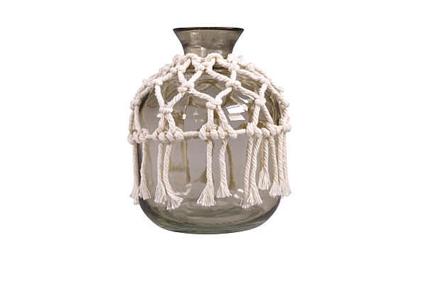 Ava Vaas Glas H 15 5cm Mosgroen Ø11 7cm Transparant Macramé