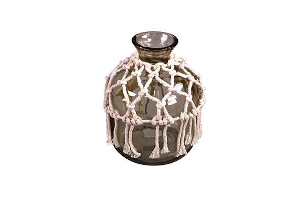 ava Vaas Glas H 15 5cm Mosgroen Ø11 7cm Transparant Macramé