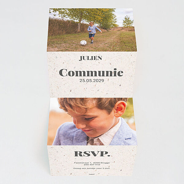 Ava Vierluik Communie Uitnodiging In Natuurpapierlook