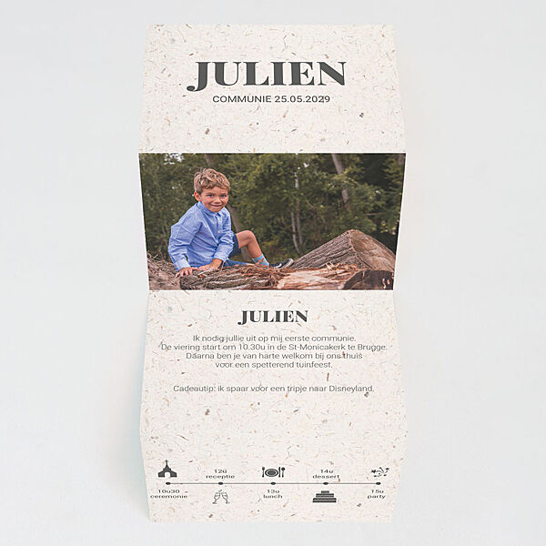 ava Vierluik communie uitnodiging in natuurpapierlook