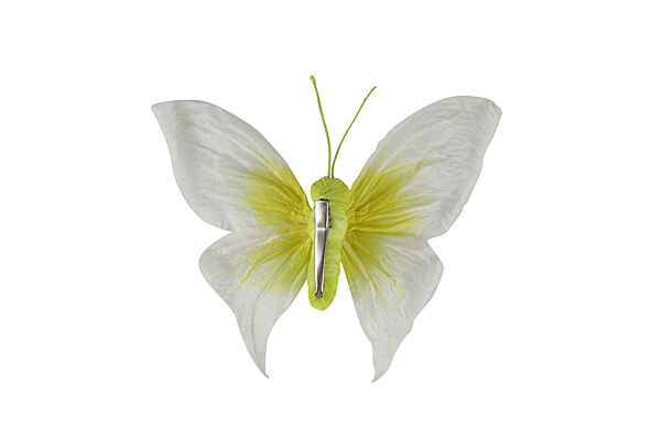 Ava Vlinder Op Clip Metaal Wit /Geel Papier 18x14x2cm