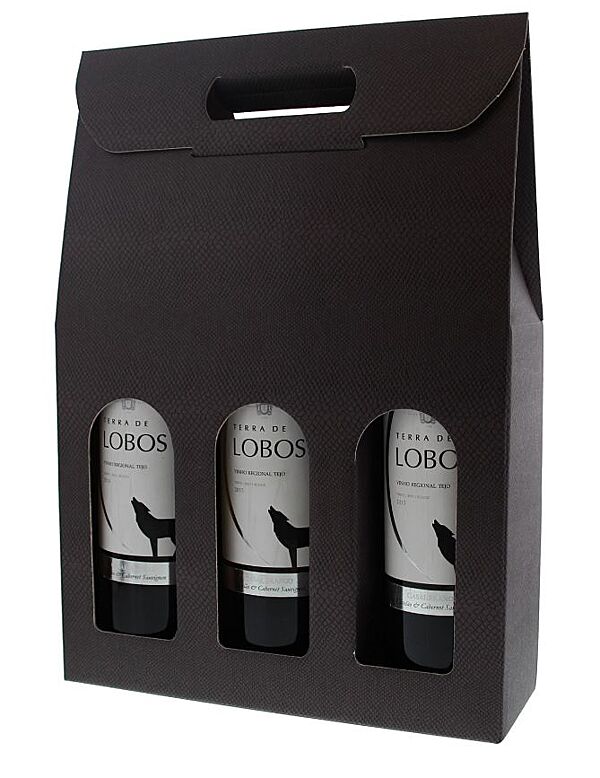 ava Wijnflesdoos Voor 3 Flessen Donkergrijs Skin 27x9x38cm