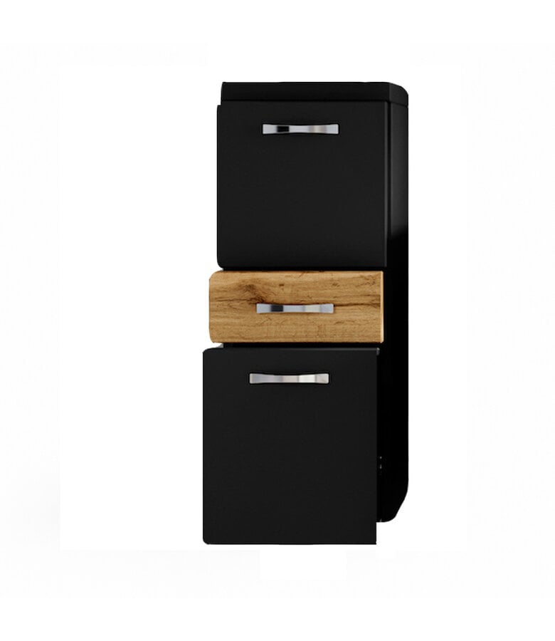 Badplaats Badkamerkast Alba 30 X 30 X 83 Cm - Mat Zwart Met Eiken