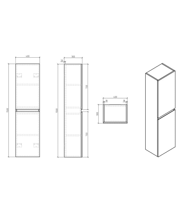 Badplaats Badkamerkast Angela 40 X 30 X 150 Cm - Bruin Eiken