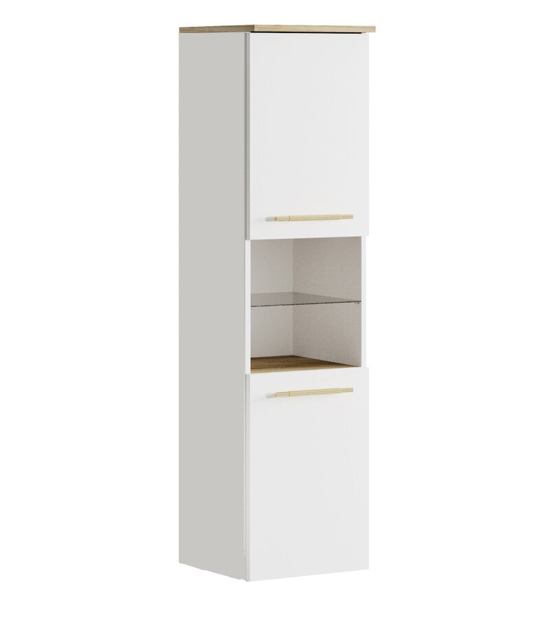 badplaats Badkamerkast Bravos 35 x 35 x 133 cm - wit met eiken badplaats Badkamerkast Bravos 35 x 35 x 133 cm - wit met eiken