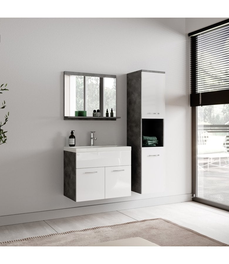 Badplaats Badkamerkast Montreal 30 X 30 X 131 Cm - Donker Grijs Met Hoogglans Wit