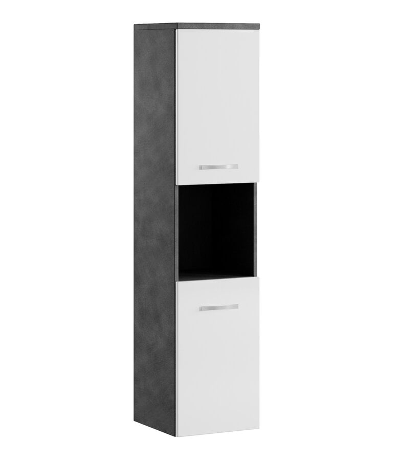 badplaats Badkamerkast Montreal 30 x 30 x 131 cm - donker grijs met hoogglans wit